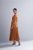 Orange & Blue Polka Long Frock HLF-0052