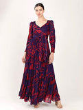 Purple & Red Floral Long Wrap Dress HWD-0056