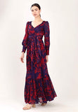 Purple & Red Floral Long Wrap Dress HWD-0056