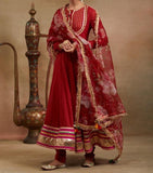 Red Gota Lawn Anarkali Kurta With Churidar