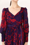 Purple & Red Floral Long Wrap Dress HWD-0056