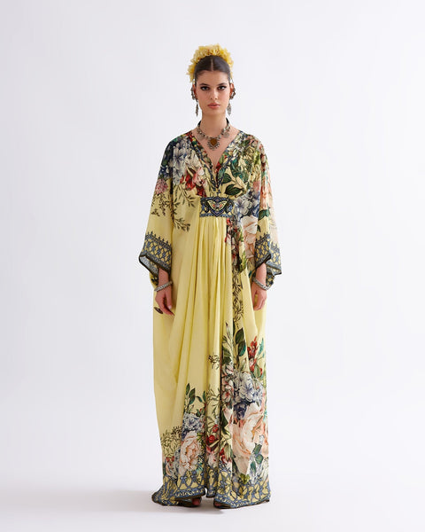 Yellow Floral Kaftan HLK-0055