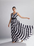 White & Black Stripe Long Dress HWD-0054