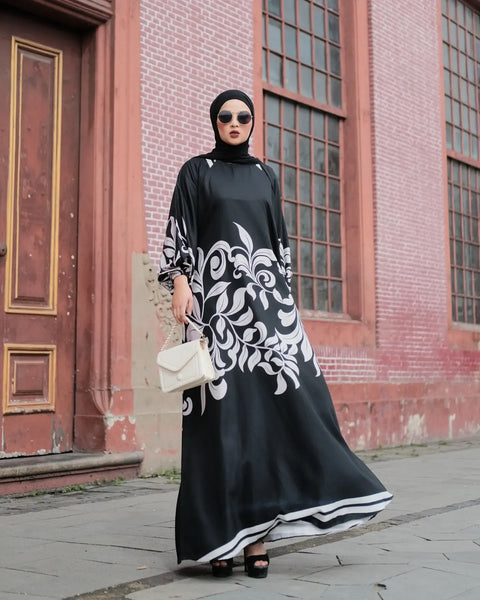 Black & White Floral Abaya HAC-0017