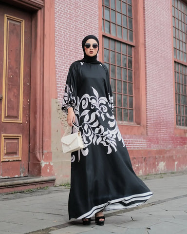 Black & White Floral Abaya HAC-0017