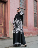 Black & White Floral Abaya HAC-0017