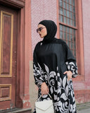 Black & White Floral Abaya HAC-0017