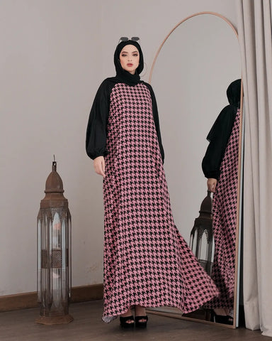 Pink Houndstooth Abaya HAC_0134