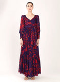 Purple & Red Floral Long Wrap Dress HWD-0056