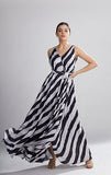 White & Black Stripe Long Dress HWD-0054