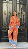 Orange Double Patterned Wide Leg Suit HCS-0028