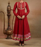 Red Gota Lawn Anarkali Kurta With Churidar