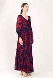 Purple & Red Floral Long Wrap Dress HWD-0056