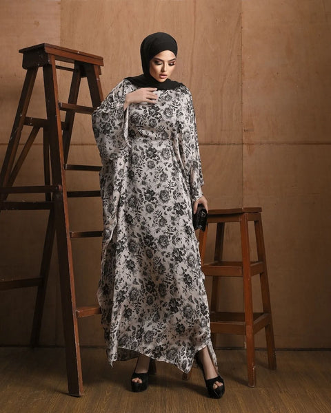 Black Floral Kaftan Abaya HAC-0025