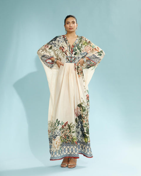 Beige Floral Kaftan HLK-0050