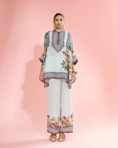 Powder Blue Floral Shirt Trousers Set HED-0019