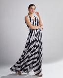 White & Black Stripe Long Dress HWD-0054