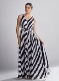 White & Black Stripe Long Dress HWD-0054