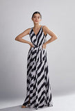 White & Black Stripe Long Dress HWD-0054