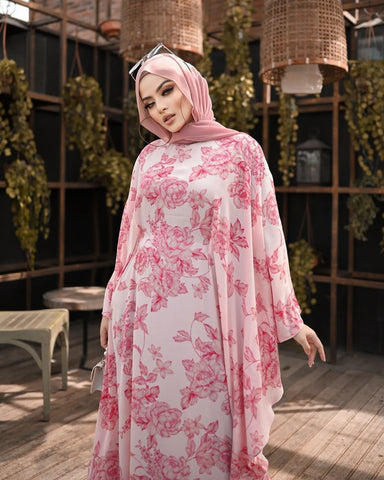 Pink Floral Kaftan Abaya HLK-0081