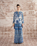 White & Blue Kaftan & Shara Set HWB-0003