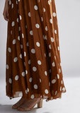 Brown & Cream Polka Dot Pleated Dress HLF-0053