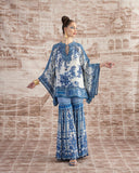 White & Blue Kaftan & Shara Set HWB-0003