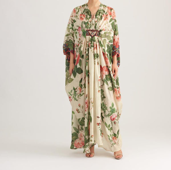 Pearl Rose Floral Long Kaftan AUG-0005