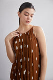 Brown & Cream Polka Dot Pleated Dress HLF-0053