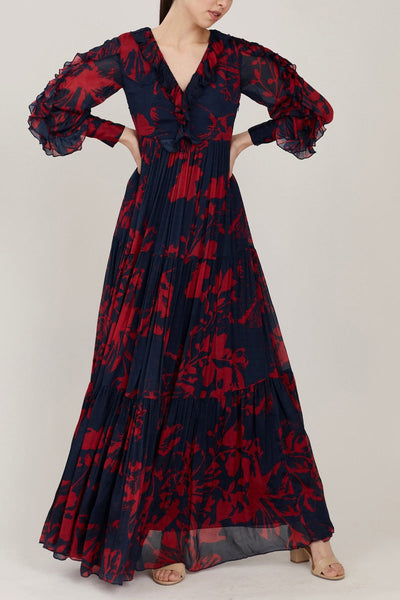 Blue & Red Floral Frock HLF-0002