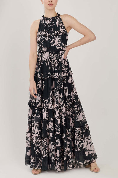 Black & Off White Floral Long Frock HLF-0040