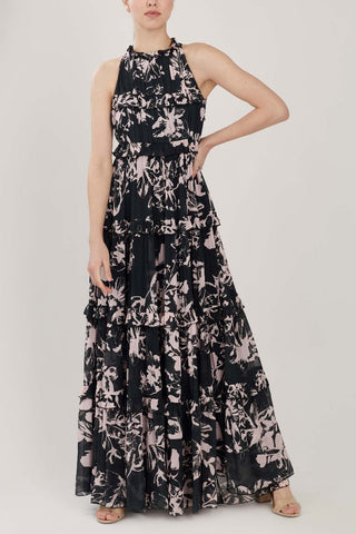 Black & Off White Floral Long Frock HLF-0040