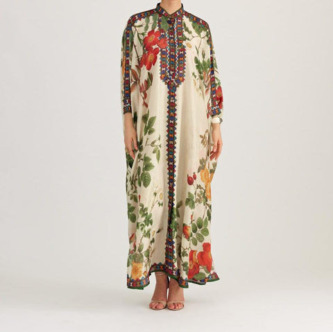 Aqua Floral Long Kaftan AUG-0006