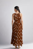 Brown & Cream Polka Dot Pleated Dress HLF-0053