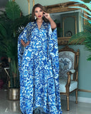 Blue Tile Silk Kaftan HNK-0005