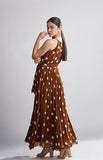 Brown & Cream Polka Dot Pleated Dress HLF-0053