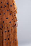 Orange & Blue Polka Long Frock HLF-0052