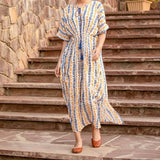 Blue & Yellow Lawn Kaftan HLK-0012