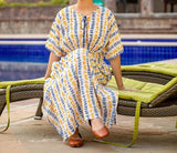 Blue & Yellow Lawn Kaftan HLK-0012