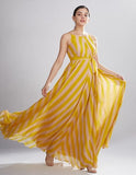 Mustard Stripe Long Dress HWD-0055