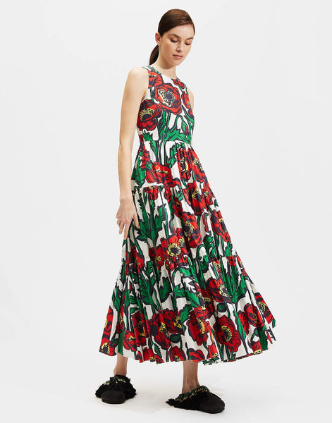 Red & Green Floral Dress HWD-0069