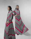 V Geometric Line Pink Abaya