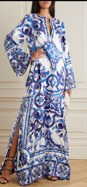 Blue Silk Long Kaftan HBT -0001