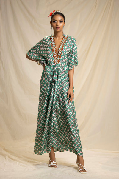 Bhandhni Kaftan Sea Green HLK-0031