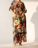 Multi Floral Garden  Printed Silk Batwing Sleeve Kurta