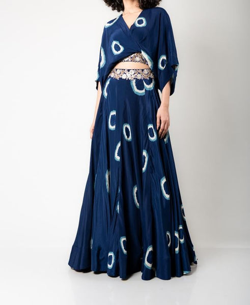 Blue Kaftan Shirt with Lehnga