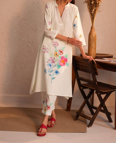 White Flora Kurta Set