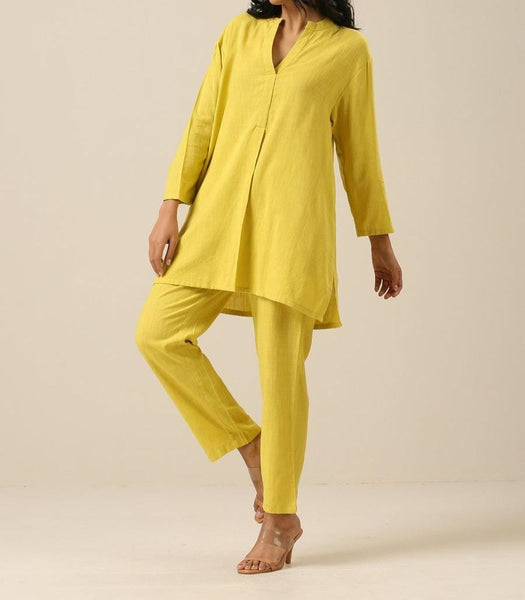 Classic Lime Slub  Relax Fit Kurta Pant