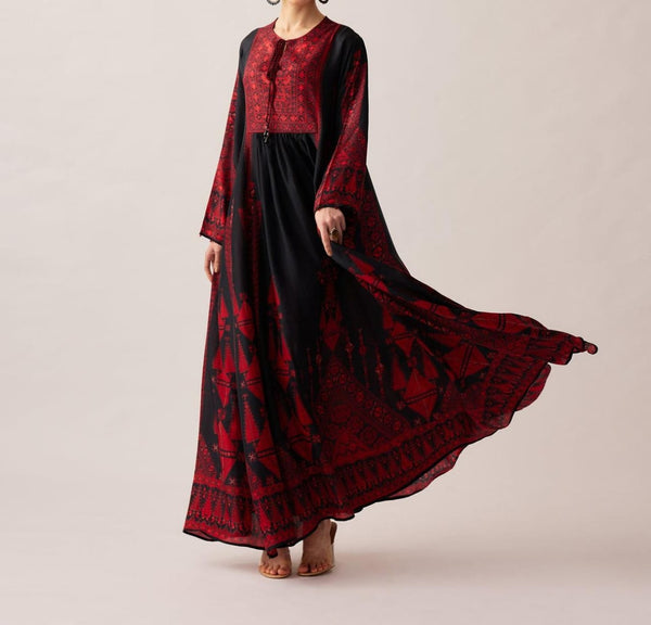 Suzani Black Red Anarkali Tunic