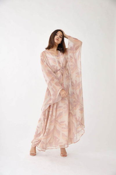 Cream Pink & Lavender Floral Kaftan HLK-0058